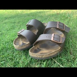 brown two strap birkenstocks